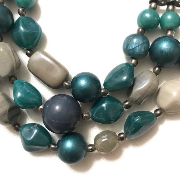 LAST PRICE DROP 3 Strand Chunky Teal Necklace and Earrings Set - Picture 5 of 6